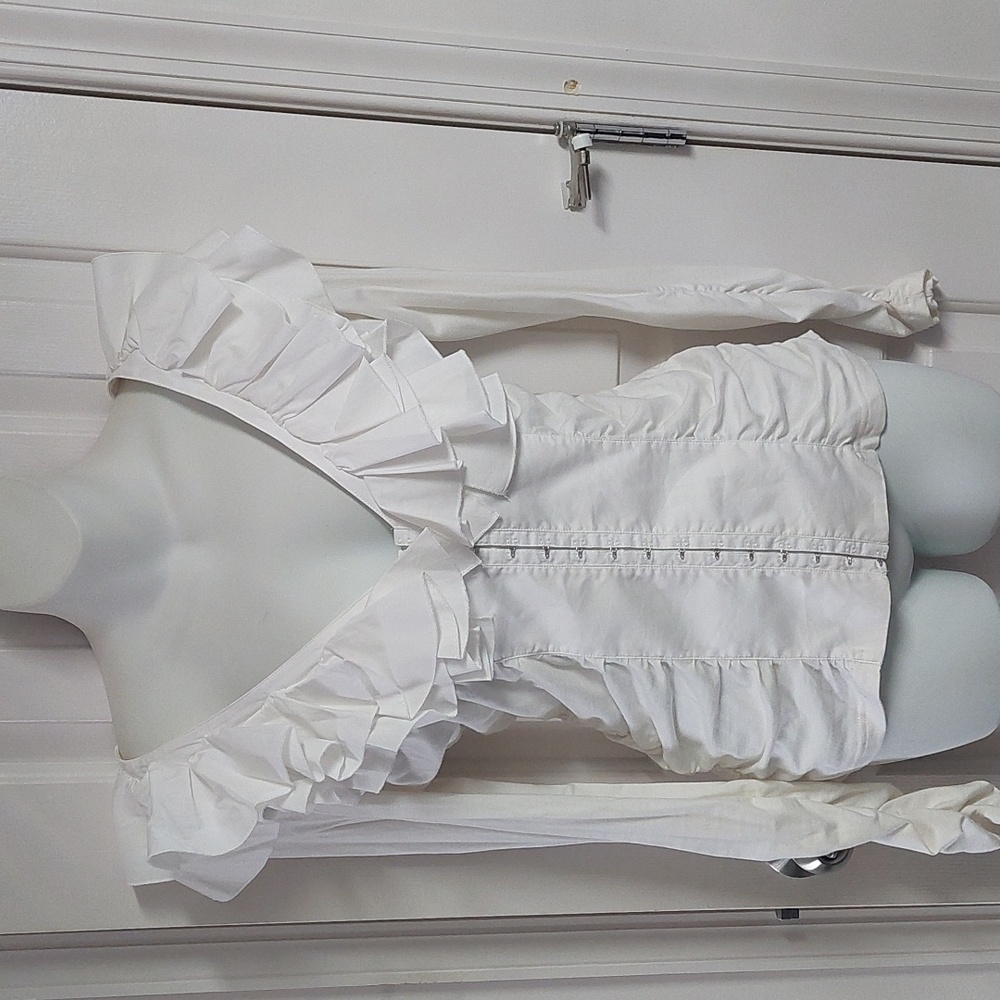 Boston Proper White Ruffled Top